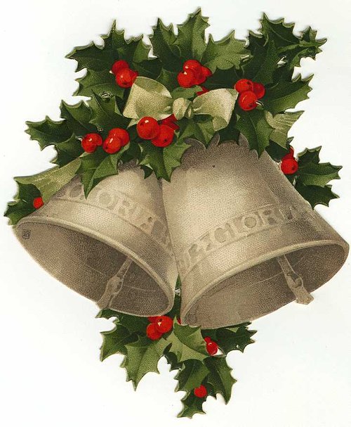 Victorian Christmas Bells Holly Berries Vintage Greeting Card
