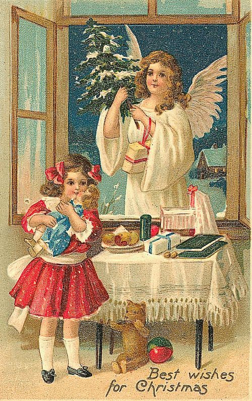 Victorian Christmas Angel with Child Vintage Greeting Card