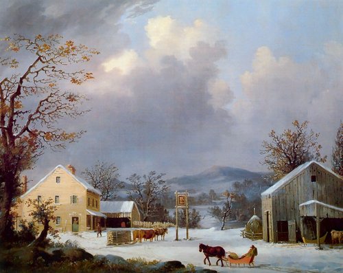 Victorian Winter Landscape Greeting Card | Snowy Farm Scene