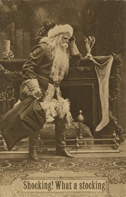 Shocking! What a Stocking - Vintage Christmas Santa Card