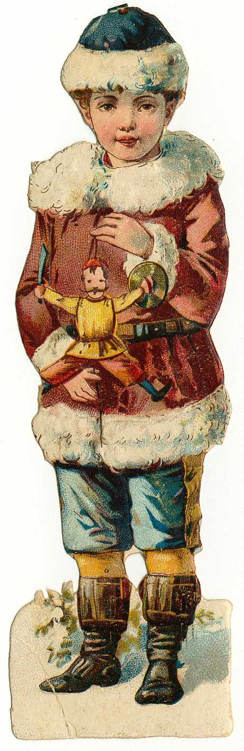Victorian Christmas Child Die-Cut with Doll & Toys