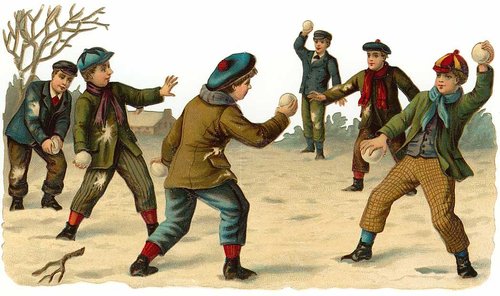 Victorian Boys Playing Snowball Fight Winter Greeting Card