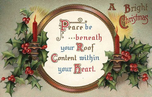 Victorian Christmas Card: Holly, Candles & Peace Message