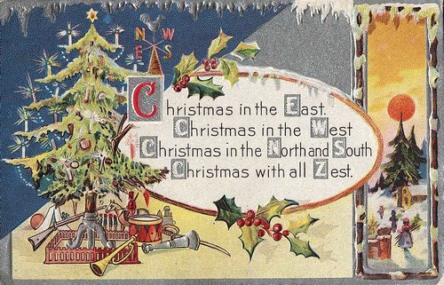 Victorian Christmas Greeting Card with Regional Holiday Wishes