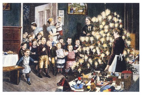 Victorian Christmas Party Children Tree Greeting Card