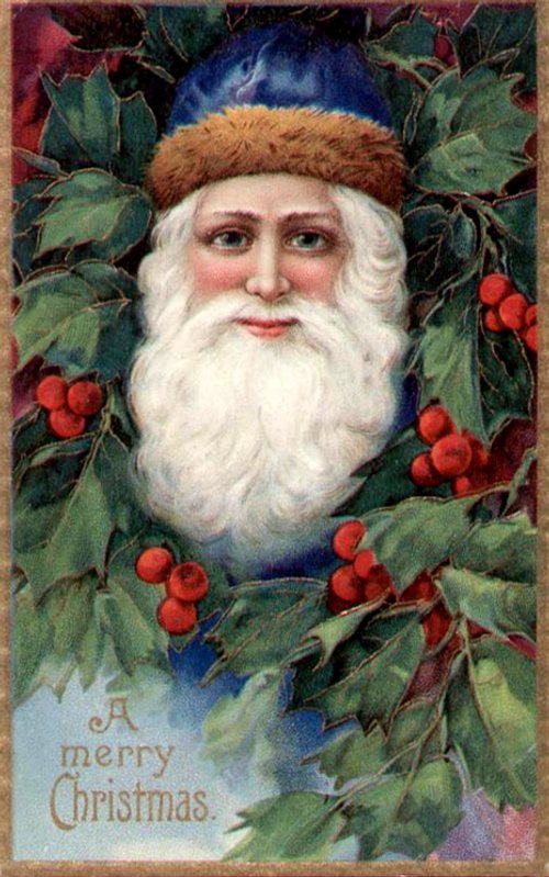 Victorian Santa with Holly Berries Christmas Greeting Card