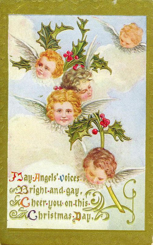 Victorian Christmas Angels & Holly Greeting Card