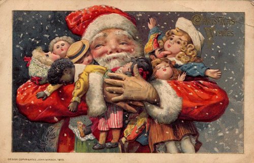 Victorian Santa with Children Vintage Christmas Greeting Card