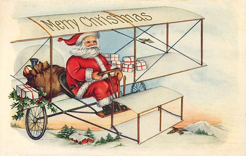 Vintage Santa Airplane Christmas Card - Early 1900s Aviation