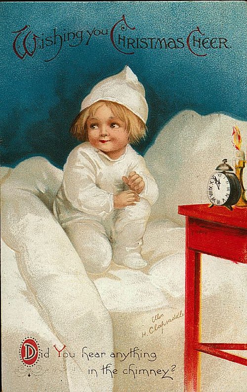 Vintage Christmas Card Baby in Snow 1900s Chimney