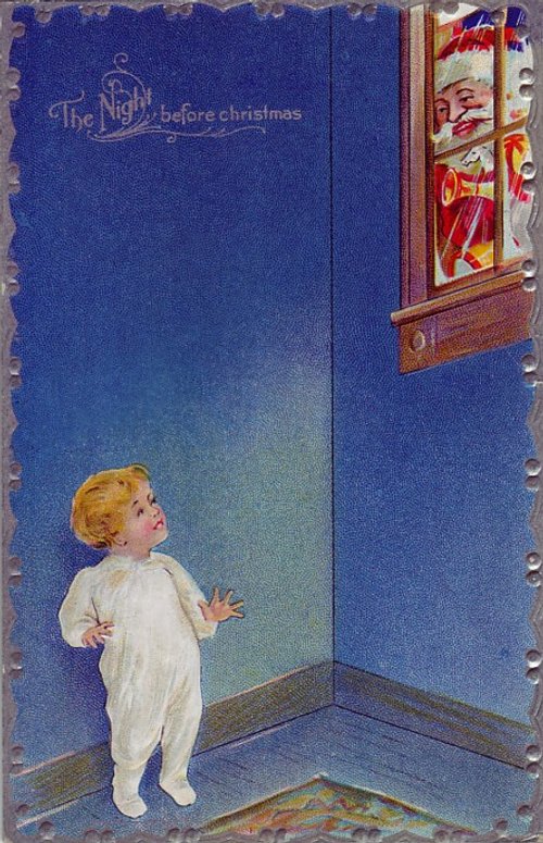 Night Before Christmas Vintage Card - Child Window Scene