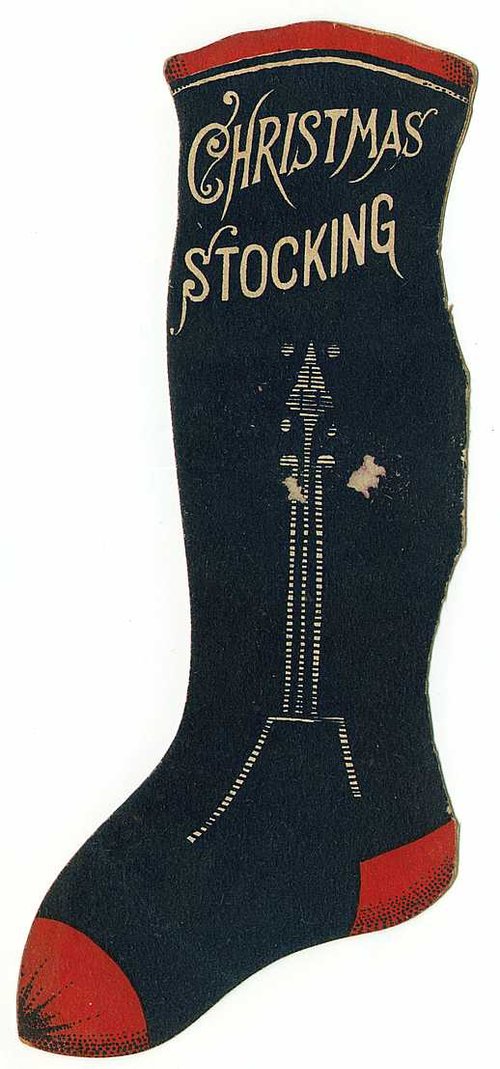 Vintage Christmas Stocking Greeting Card, Dark Navy Die-Cut