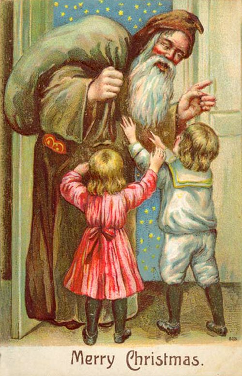 Victorian Santa Claus Christmas Greeting Card with Children