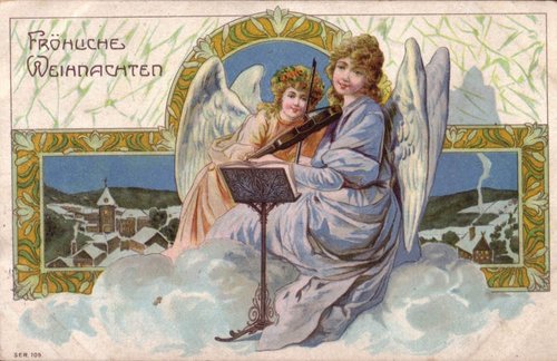 Vintage German Christmas Angels Card, Early 1900s