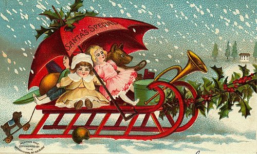 Victorian Christmas Sleigh Card with Children