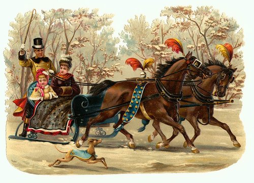 Victorian Sleigh Ride Christmas Card with Children & Horses