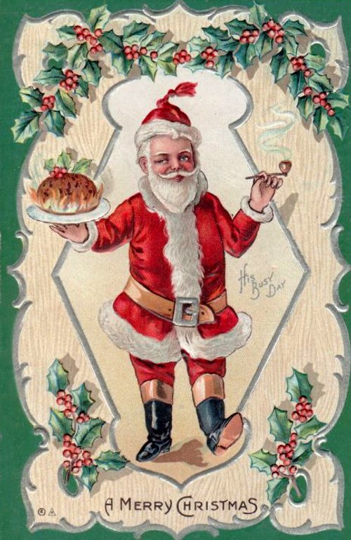 Victorian Santa Claus Christmas Greeting Card with Holly