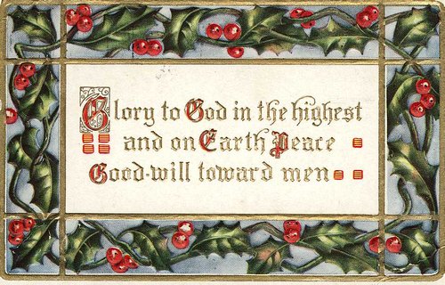 Victorian Christmas Greeting Card Holly Berries Religious Message