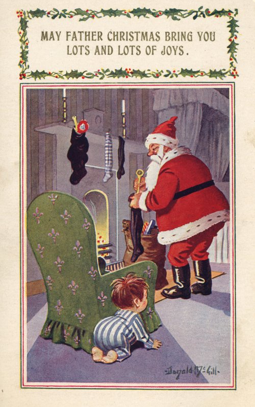 Vintage Santa Christmas Card Early 1900s Child Holiday Joy