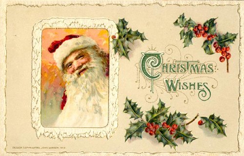 Edwardian Santa Christmas Wishes Greeting Card, 1912