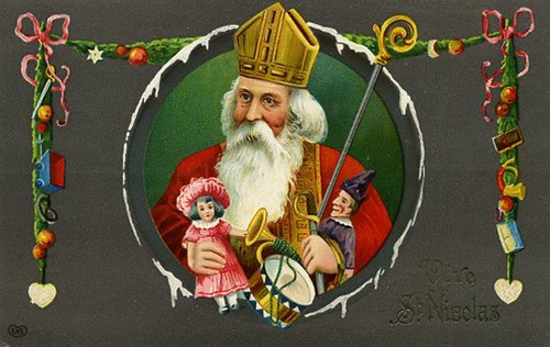 Victorian Saint Nicholas Christmas Greeting Card with Toys