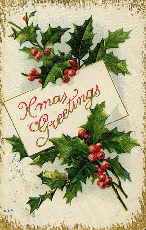 Victorian Xmas Greetings Holly Berry Greeting Card