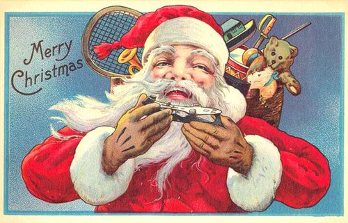 Vintage Santa Holding Small Object Christmas Card, Early 1900s