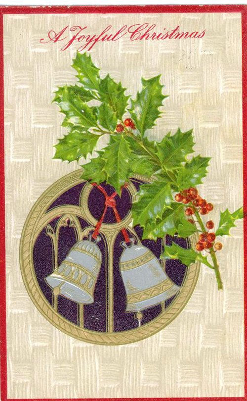 Victorian Christmas Bells Holly Greeting Card | Vintage 1880s