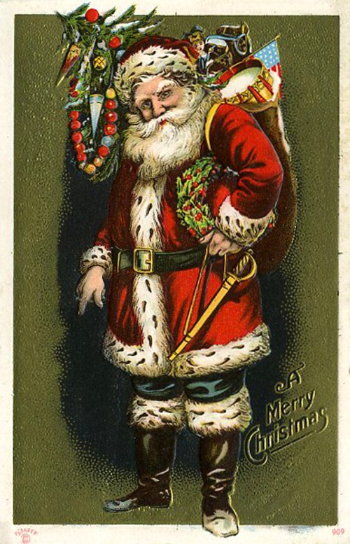 Victorian Santa Claus Christmas Greeting Card with Holly