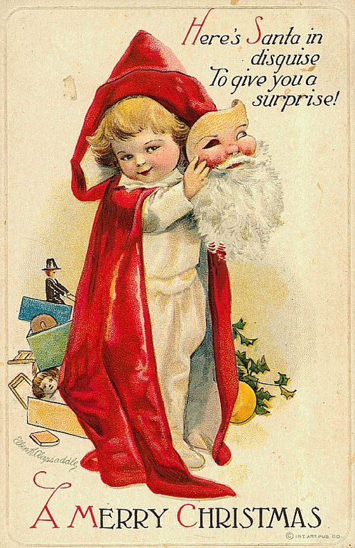 Vintage Santa in Disguise Christmas Card, Early 1900s