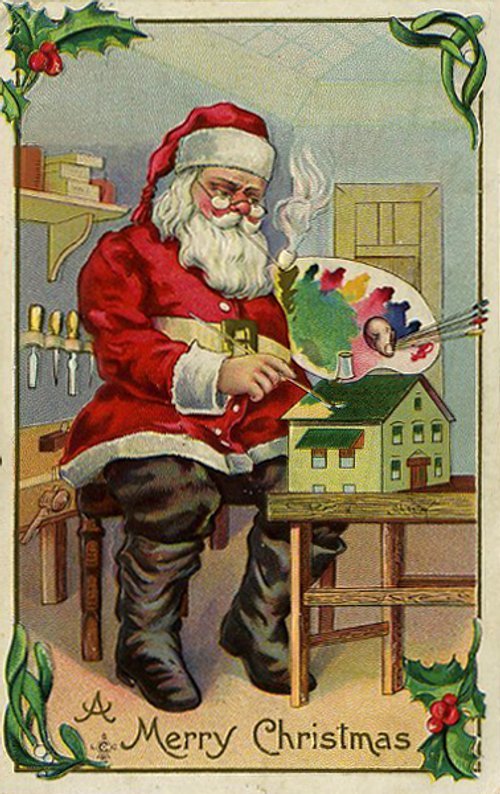 Victorian Santa Painting Christmas Greeting Card | 1890s