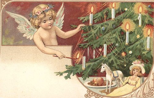 Victorian Christmas Angel Lights Tree Greeting Card Cherub