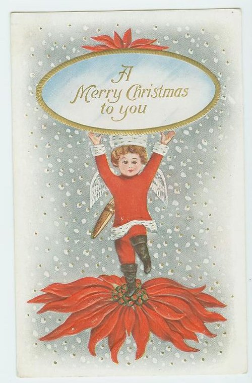 Vintage Christmas Angel Greeting Card, Victorian Cherub Design