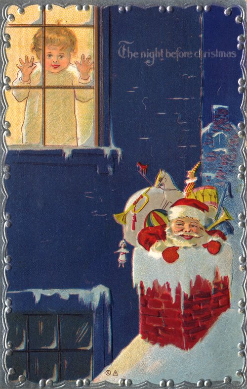 Vintage Night Before Christmas Greeting Card with Santa & Child