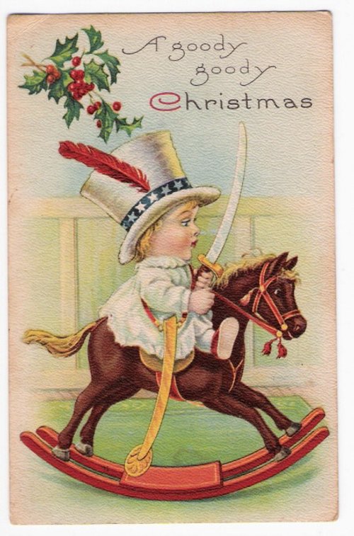 Vintage 'Goody Goody Christmas' Greeting Card Child Rocking Horse