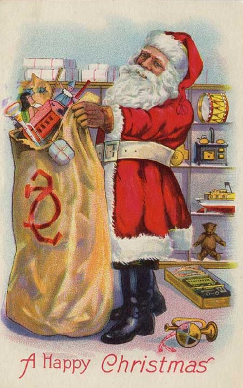 Victorian Christmas Santa with Toy-Filled Sack Greeting Card