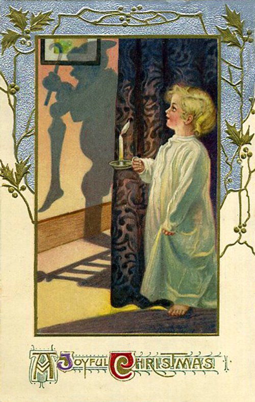 Vintage Art Nouveau Christmas Card with Child and Shadow Portrait
