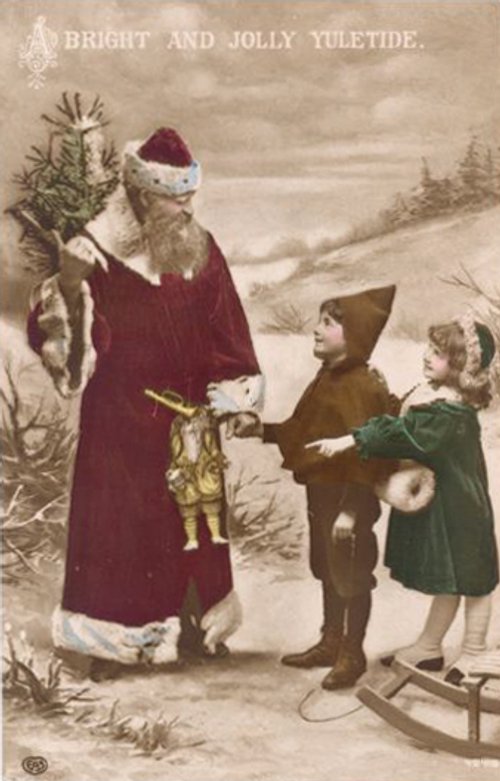 Victorian Santa & Children Christmas Card - Bright & Jolly Yuletide