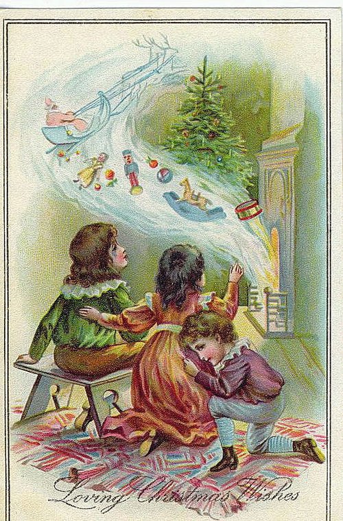 Victorian Christmas Wishes Greeting Card with Children & Dreams