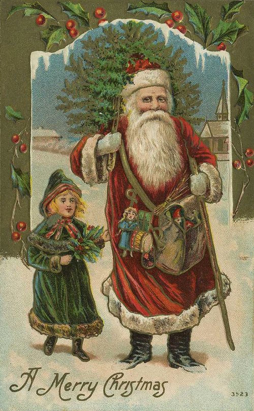 Victorian Christmas Santa with Children | Vintage Holiday Greeting Card