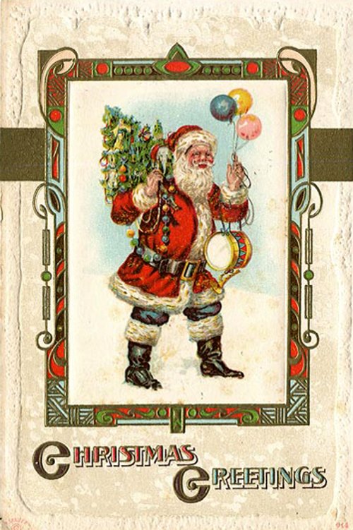 Victorian Santa Christmas Greetings Vintage Card