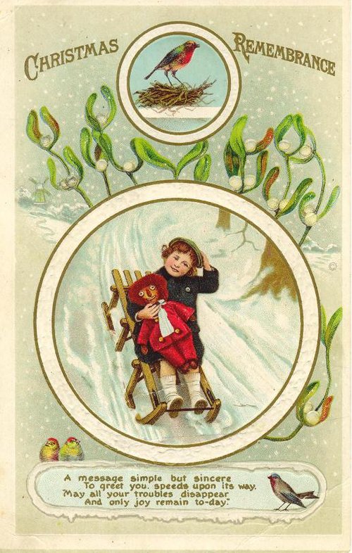 Victorian Christmas Remembrance Card with Robin & Mistletoe