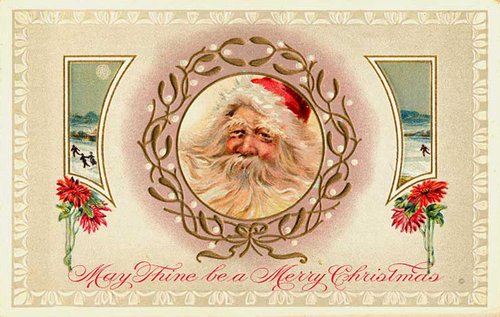 Victorian Santa Christmas Greeting Card with Ornate Frame