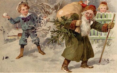 Victorian Santa Claus Christmas Card with Children Playing