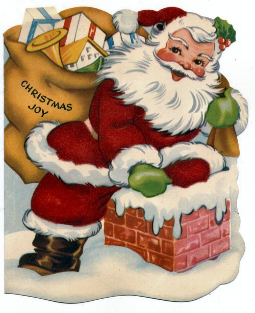 Vintage Christmas Joy Santa Die-Cut Greeting Card 1920s-1930s