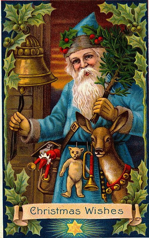Victorian Christmas Wishes Card with Santa, Reindeer & Bell