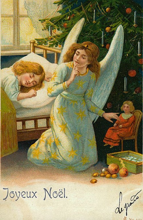 Vintage French Christmas Angel Greeting Card, Joyeux Noël