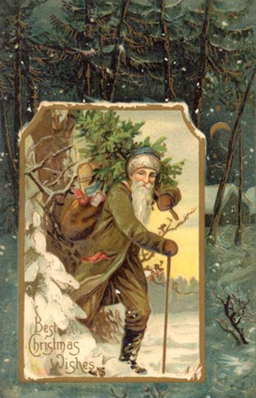 Victorian Santa Claus Christmas Greeting Card Chromolithograph