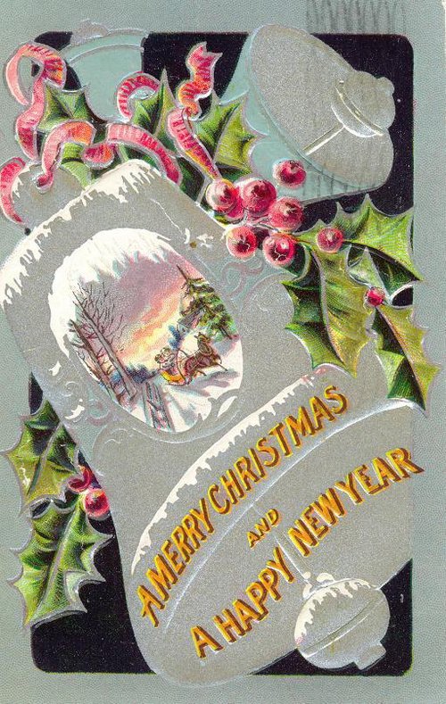 Victorian Christmas New Year Greeting Card Die-Cut Holly