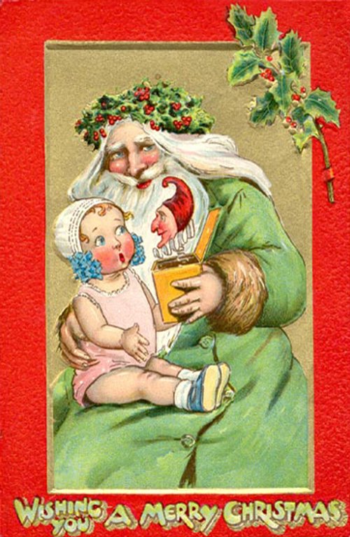 Victorian Santa Holding Baby Christmas Greeting Card